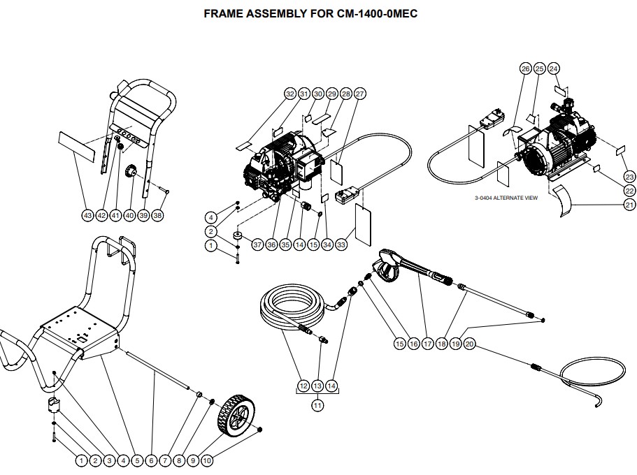 MI-T-M Cold water electric power washer model CM1400-0MEC replacement parts and manual